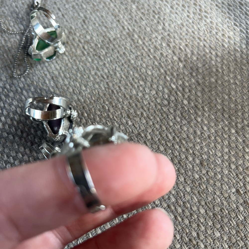 Set of 3 Silver and coloful stone  Ring bundle ! Purple one not included - Picture 10 of 10